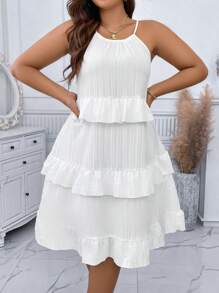 SHEIN LUNE Hơn Viền Ruffle Váy Dây - trắng - Xem 5