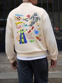 Manfinity EMRG 寬鬆男標語和卡通圖案落肩運動衫 - 杏色 - 查看 3