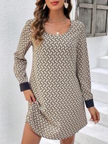 SHEIN Frenchy In Toàn bộ Viền tương phản Đầm - Màu be - Xem 1
