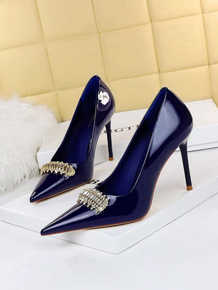 Women's Fashionable High Heels With Thin Heels, Low Vamp Shoes - Royal Blue - View 1