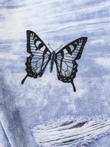 SHEIN 女小童蝴蝶和字母圖案連帽衫&牛仔效果牛仔褲