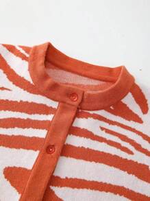 SHEIN Áo len Con gái Nút phía trước Sọc ngựa vằn Giải trí - Nhiều màu - Xem 5