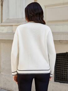 EURMUSE Áo khoác cardigan dệt kim dài tay trễ vai, túi thường ngày cho nữ, Thu/Đông - trắng - Xem 2