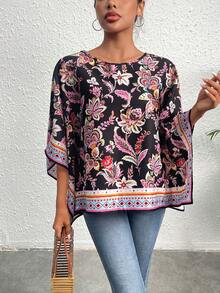 SHEIN VCAY 印花蝙蝠袖襯衫 - 彩色 - 查看 5