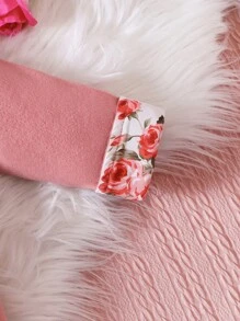 Đứa bé gái In hoa Nơ mặt trước Túi Kép Cổ tròn áo - Hồng - Xem 4