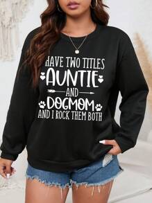 SHEIN EZwear Plus Slogan Graphic Drop Shoulder Sweatshirt - Black - View 5