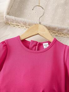 SHEIN 女小童毛茸邊腰帶連身褲 - 玫紅色 - 查看 4