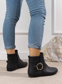 秋冬时尚西式刺绣方头靴、毛衣靴和粗跟靴，女式牛仔靴 - 黑色 - 查看 6