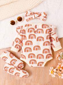 Baby Girl Rainbow Print Ruffle Trim Bodysuit & Headband & Leg Warmers - Multicolor - View 2
