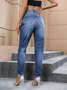 SHEIN Essnce Denim mùa giặt Quần jean Mom Fit - Rửa tối - Xem 2