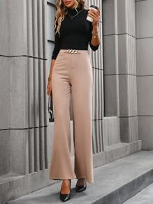 SHEIN Clasi Pantalones de pierna ancha con diseño de cadena - Albaricoque - Ver 3