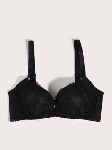 Floral Lace Underwire Bra - Black - View 3