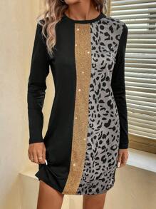 SHEIN LUNE Vestido estilo camiseta con estampado de leopardo - Multicolor - Ver 3