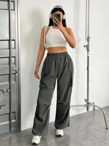 SHEIN EZwear 加大褲子 - 深灰色 - 查看 5