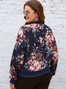 SHEIN LUNE 大碼印花拉鏈開襟飛行員夾克 - 彩色 - 查看 2