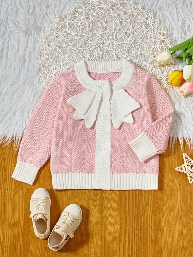 Baby Girl Contrast Trim Button Up Cardigan