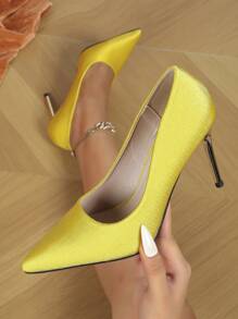 Plus Size Women's Pointed Toe Stiletto Heels Spring/Fall Fashion Shoes For Casual Events And Parties In Yellow - Yellow - View 2
