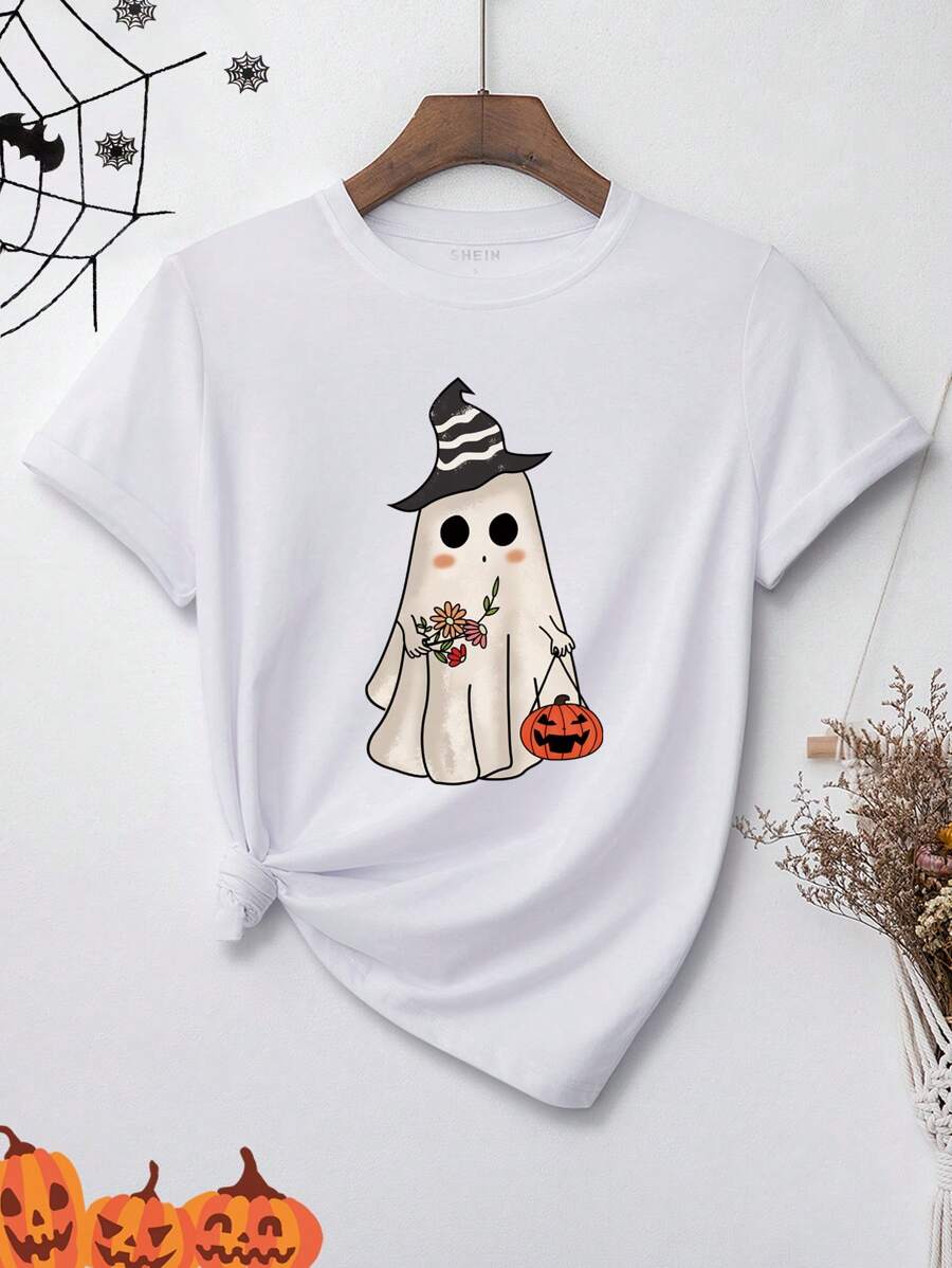 INAWLY 萬聖印花T恤 - 白色 - 查看 1