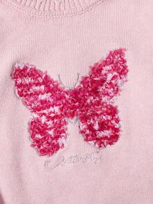 SHEIN 女小童蝴蝶&標語圖案套頭毛衣 - 粉色 - 查看 4