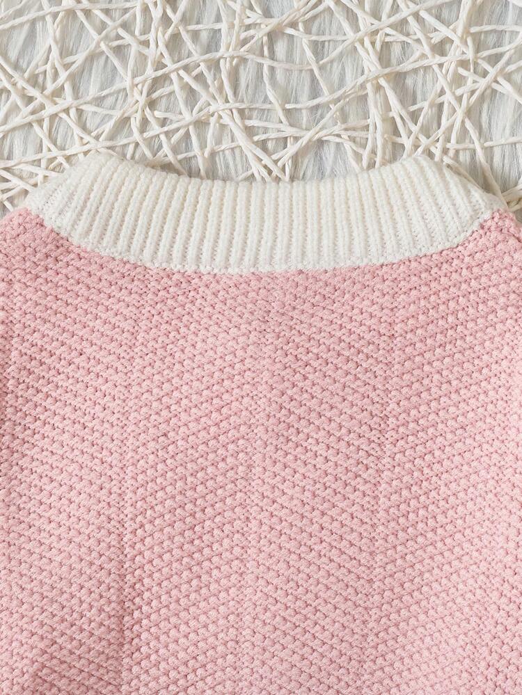Baby Girl Contrast Trim Button Up Cardigan