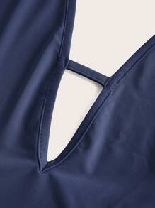 Firerie Draped Front Backless Halter Top - Navy Blue - View 4