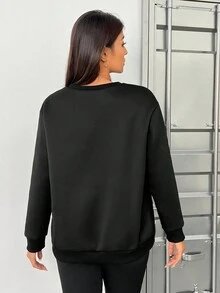 SHEIN EZwear Plus Halloween Print Drop Shoulder Sweatshirt - Black - View 2