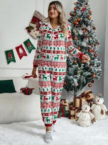 SHEIN Bộ áo liền quần có mũ trùm đầu in hình Giáng sinh dành cho bà bầu - Nhiều màu - Xem 4