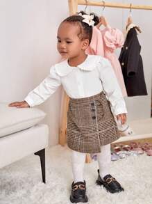SHEIN 女嬰彼得潘領襯衫&格紋印花前紐扣半身裙 - 彩色 - 查看 1