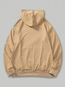 ROMWE MEN Street Life Các bạn Đồ họa chữ cái & bộ xương Dây rút Hoodie - Màu Khaki - Xem 2