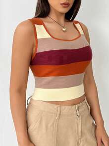 SHEIN EZwear 大碼撞色短款背心針織上衣 - 彩色 - 查看 5