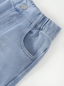 SHEIN Explorewe 女大童卡通圖案直筒牛仔褲 - 淺色水洗藍 - 查看 4