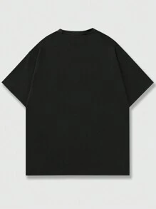 ROMWE MEN Goth Áo thun nam có họa tiết chữ & chữ thập dành cho Halloween, trường học - màu đen - Xem 2