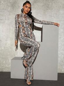 SHEIN 孕婦蛇紋小高領T恤&喇叭褲 - 彩色 - 查看 7