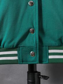 Adolescent Garçon Veste Universitaire À Lettres À Ourlet À Rayures Épaule tombante Bicolore Sans Sweat-Shirt À Capuche
