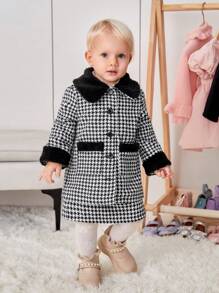 SHEIN 女嬰千鳥格印花拼接領外套&半身裙&帽