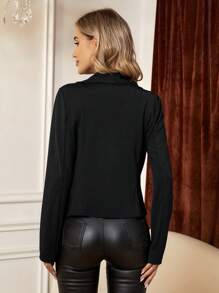 SHEIN Clasi Cổ áo thác nước Mở Mặt trước áo - màu đen - Xem 2