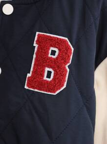 SHEIN Young Boy Letter Patched Striped Trim Drop Shoulder Thermal Varsity Jacket - Multicolor - View 4