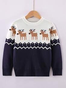 Young Boy Chevron And Animal Pattern Sweater, For Christmas - Multicolor - View 1