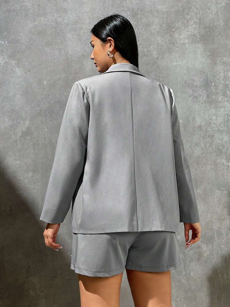 Plus Lapel Neck Blazer & Shorts