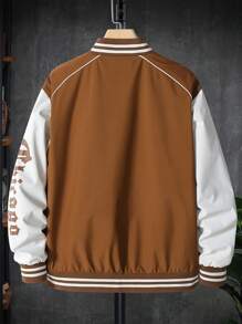 Manfinity LEGND Chaqueta Bomber De Ajuste Holgado Para Hombres Con Lema Gráfico Estampado, Rayas Y Bloques De Color (sin Camiseta) - Marrón - Ver 2