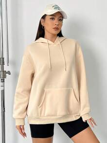 SHEIN EZwear Plus Size Slogan Graphic Drop Shoulder Sweatshirt - Khaki - View 5
