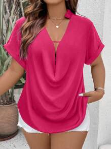 SHEIN Clasi 加大垂褶领衬衫，适合新年假期聚会服装