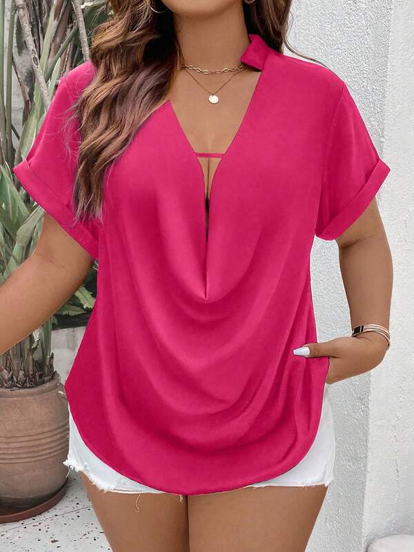 SHEIN Clasi Blusa con cuello drapeado talla grande para fiestas y celebraciones de Año Nuevo