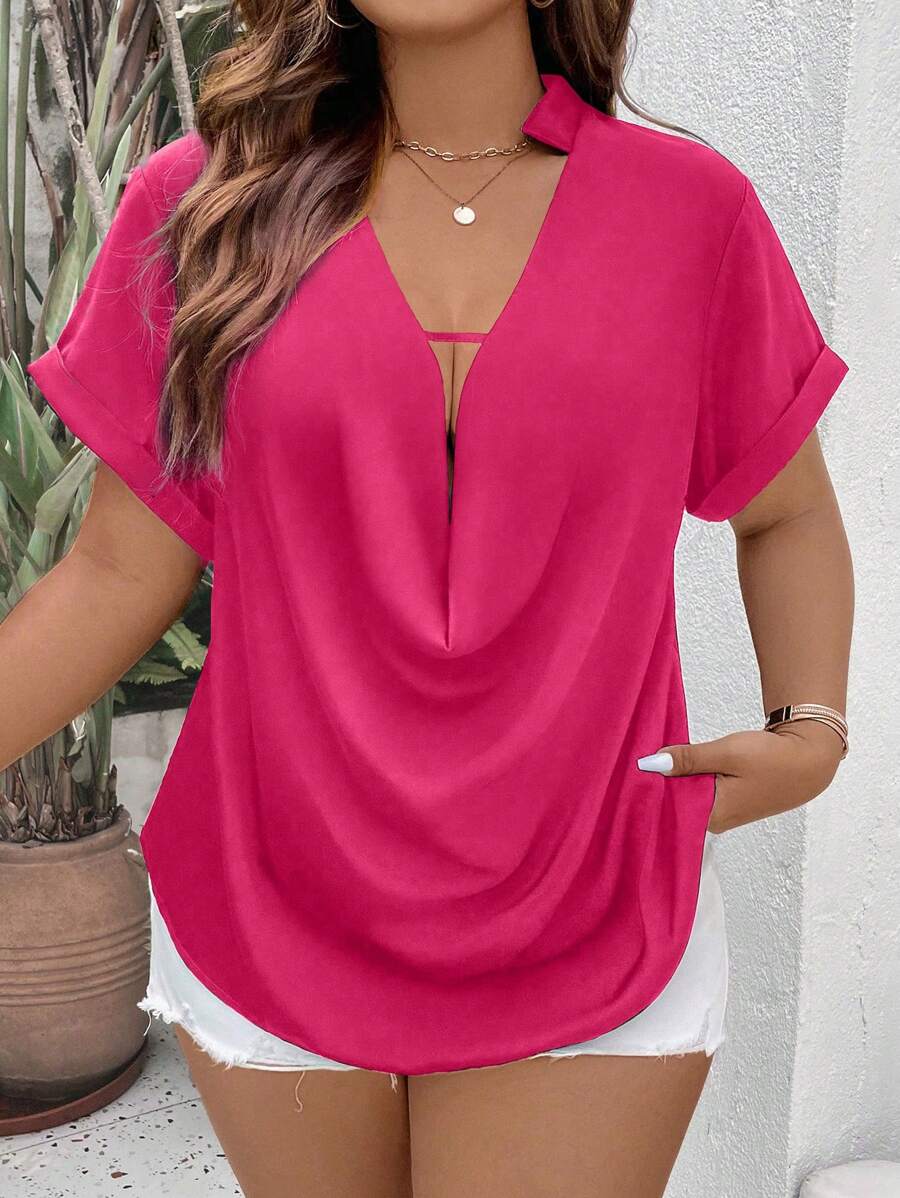 SHEIN Clasi 加大垂褶领衬衫，适合新年假期聚会服装