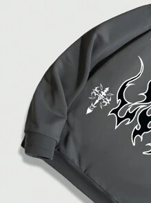 ROMWE MEN Street Life Các bạn Ngọn lửa & In bướm Dây rút Hoodie - Xám - Xem 8