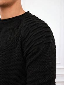 RueChic Men Solid Raglan Sleeve Sweater - Black - View 4
