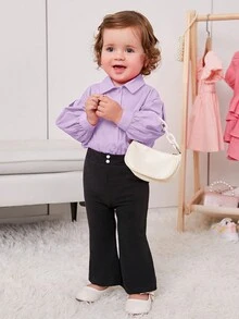 SHEIN Baby Girl Solid Button Front Shirt - Lilac Purple - View 4