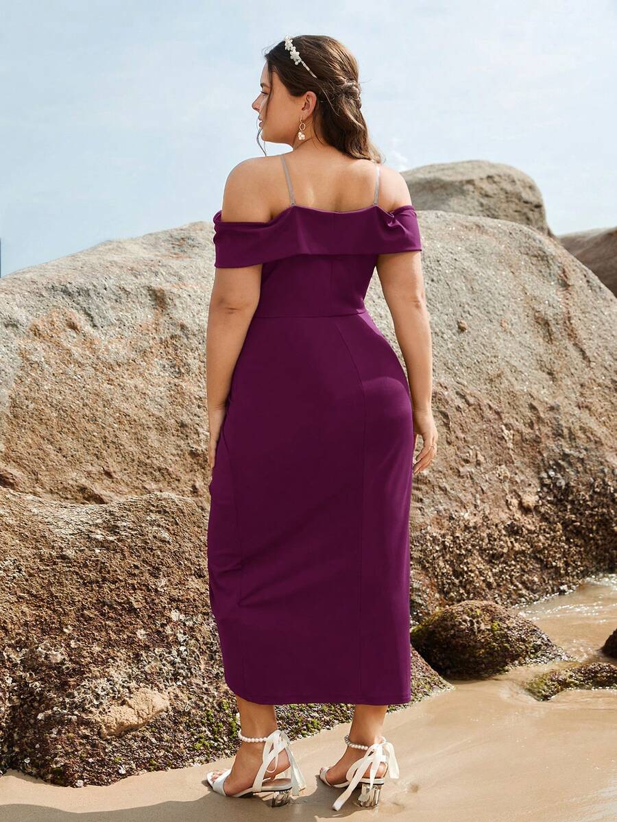 SHEIN Belle Plus Off Shoulder Ruched Wrap Hem Bridesmaid Dress for Sale