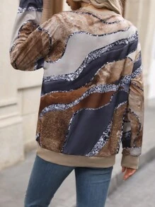 SHEIN LUNE Color Block Drop Shoulder Sweatshirt Graduation,Back To School,Graduation,Teacher For Women,Back To School Pullover Fall Sweatshirt - Multicolor - View 2