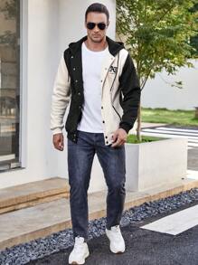 Manfinity LEGND Men Plus Wings & Letter Graphic Drawstring Hooded Jacket - Multicolor - View 3